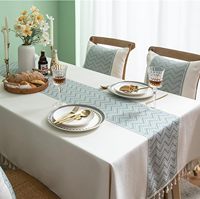 Nappe rectangulaire en lin Pengcen Chine pour salle à manger/fêtes, décoration de table 140x220 cm, bord à pompons, vert et blanc