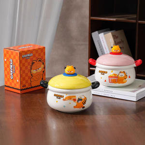 ชามบะหมี่กึ่งสำเร็จรูปเซรามิกการ์ฟิลด์พร้อมฝาปิด ลายการ์ตูนสีชมพูและสีเหลืองสำหรับเด็กและนักเรียน ฤดูร้อน 2024 - Product Image 3