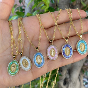 Collar con Colgante Religioso Cristiano <span class=keywords><strong>de</strong></span> la <span class=keywords><strong>Virgen</strong></span> <span class=keywords><strong>de</strong></span> <span class=keywords><strong>Guadalupe</strong></span>, Chapado en Oro <span class=keywords><strong>de</strong></span> 18K, con Esmalte, Madreperla y Circonita, Cadena <span class=keywords><strong>de</strong></span> Latón, Regalo - Product Image 5