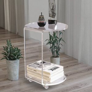 C-förmiger runder Acryl-Beistell tisch auf Rädern Klarer Roll dekorations tisch Wohnzimmer Schlafzimmer Produkt typ Präsentation ständer - Product Image 3