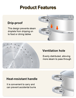 Casserole vapeur multifonctionnelle à 3 niveaux en acier inoxydable avec poignée