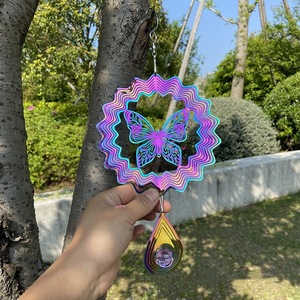 Carillon éolien en métal coloré, pendentif, disque rotatif 3D, design mandala nordique, décoration de jardin extérieur - Product Image 6