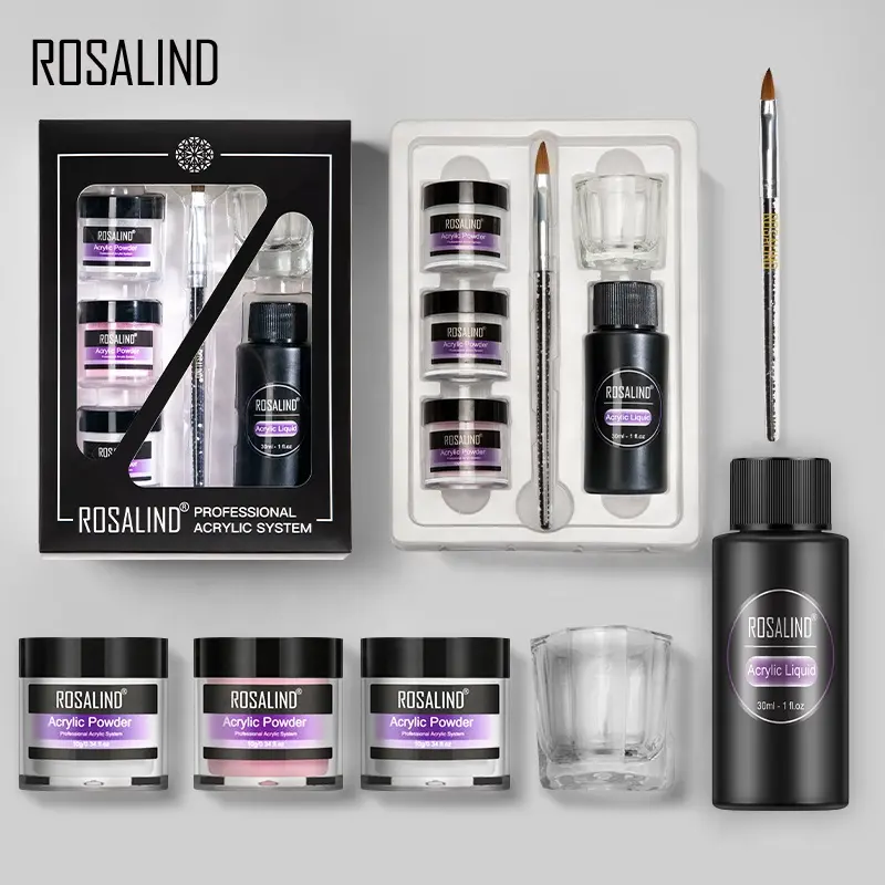 Rosalind Professionele Leverancier Private Label Acryl Poeder En Vloeibare Set Met Nagel Tool Kit Voor Nail Art Extensie Beginners