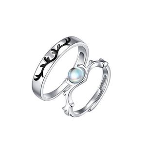 Antler Moonstone <b>Couple</b> <b>Ring</b> for Wedding Jewelry Valentine's Day Gift Open Adjustable <b>Ring</b> Deer <b>Couple</b> <b>Ring</b> for Men Women - Product Image 1