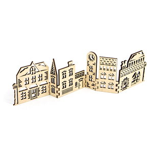 Decoraciones navideñas de madera Corte láser personalizado Escena de soporte de pueblo navideño de madera para decoración de luz de <span class=keywords><strong>estufa</strong></span> - Product Image 3