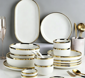 Conjunto de Louça de Cerâmica Elegante Verde com Borda Dourada para Restaurante e Cozinha OEM - Product Image 1