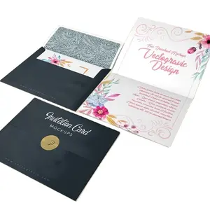 Mini enveloppe de carte postale rose écologique personnalisée, cartes d'invitation de mariage avec emballage d'enveloppe