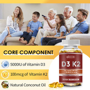 Vitamine D3 K2 Capsule 5000 UI (125 mcg) Vitamine D3 K2 MK-7 100 mcg Supplément de vitamines pour le soutien des os, des dents, des muscles et du système immunitaire - Product Image 5