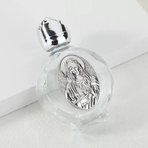 Statue antique en argent de la Vierge Marie (version changeante de couleur) Bouteille d'eau bénite Bouteille en verre rose catholique chrétienne pour baptême - Product Image 1