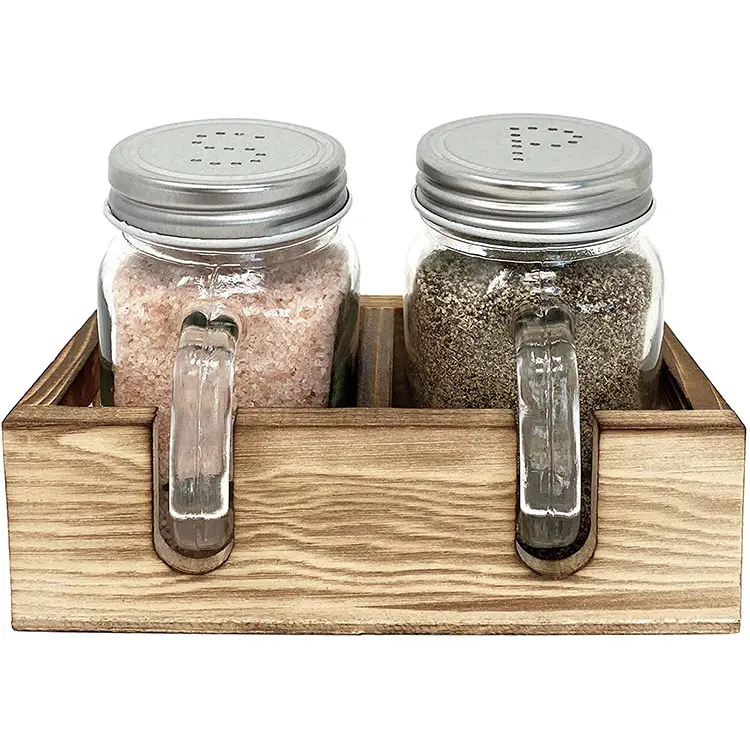Набор из шейкера для соли и перца Mason jar с деревянной подставкой, легко чистить и пополнять фермерские кухонные столы, ржавый домашний декор