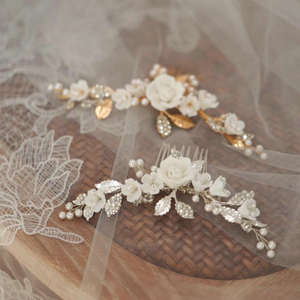 Fatto a mano in ceramica fiore con perline da sposa pettine in cristallo piccolo copricapo <span class=keywords><strong>per</strong></span> sposa damigella d'onore <span class=keywords><strong>accessori</strong></span> <span class=keywords><strong>per</strong></span> capelli da sposa - Product Image 4