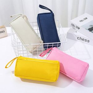 Wholesale Custom Simple Students Zipper Pen Case <b>Macaron</b> Color Stationery Storage Bag Large Capacity Double Layer Pen Bag - Product Image 4