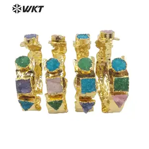 WT-B515 Newest 2020 Spring Colorful Natural Druzy Quartz Stone Bangle Women Fashion Gold Plated Bracelet