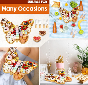 Thiết kế độc đáo gỗ bướm charcuterie bảng thiết lập lớn tre bướm Platter và dao đặt cho Nhà Bên - Product Image 6
