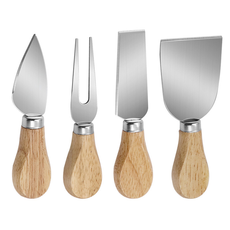 4pcs/set Stainless Steel Cheese Knives Oak Handle Cheese Slicer Cutter Butter Spatula Cheese Tools Kitchen Accessories Set