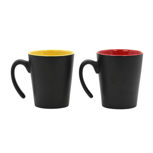 Ceramic Mugs Porcelain Black With Yellow And Red Interior For Coffee Tea <b>Drinkware</b> Gift Use - Product Image 1