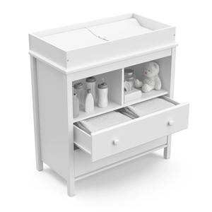 Moderne witte <span class=keywords><strong>3</strong></span>-laags baby commode met 2 laden, houten omvalbeveiliging voor hotel, slaapkamer en woonkamer - Product Image 2