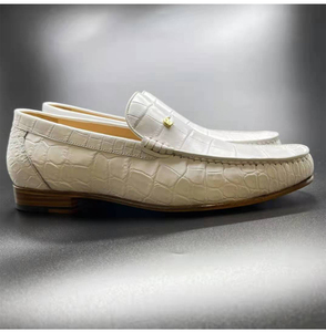 Chaussures habillées de haute qualité, chaussures de mariage blanches, <span class=keywords><strong>mocassins</strong></span> en cuir de crocodile à bout rond, chaussures à enfiler pour hommes, chaussures de bureau pour hommes, chaussures en cuir pour hommes - Product Image 4