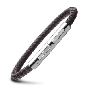 Bracelet en corde de cuir de vache tressé 8 mm noir avec boucle réglable, bijou pour homme, cadeau - Product Image 5