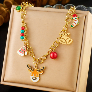 Cartoon Reindeer Pendant Stainless Steel Chain Necklace <b>Bracelet</b> Earring Jewelry <b>Set</b> For Women Party Gift - Product Image 3