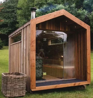 Vente chaude usine : Cabine de sauna à vapeur sèche de luxe en bois massif de pruche pour extérieur, pour 2 personnes, alimentée par prise électrique, fabriquée en Chine, avec motif graphique