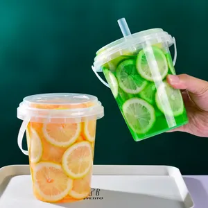 32 Oz Bebida de plástico al por mayor Desechable Frutas frescas para llevar Contenedor Cubos Cubo transparente Tazas