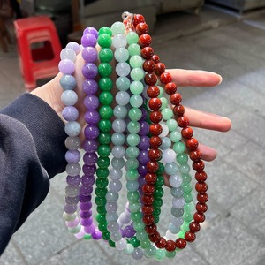 Kalung giok 8mm 10mm perhiasan batu alami hijau kuning merah Myanmar asli dengan sertifikat kualitas tinggi jimat giok penyembuhan