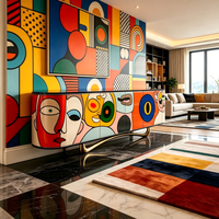 Buffet de luxe italien peint à la main, meuble de rangement moderne d'art abstrait pour villa, salon, hôtel de charme, mobilier de projet