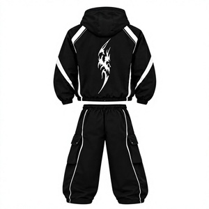 Chándal Ligero Unisex con Estampado de Llamas en Blanco y Negro, 2 en 1, con Capucha, Manga Larga, Corte Holgado, Deportivo, Transpirable, de Poliéster, para Primavera - Product Image 4