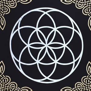 Toile d'autel Belle tapisserie spirituelle Graine de vie Tarot en or noir Couverture de table en coton faite à la main par des expéditeurs indiens - Product Image 1