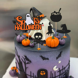 Fun Little Devils Ghost Castle Witch Spider Web Cake Decoraciones para fiestas de Año Nuevo-Diseño de tarjeta enchufable de Halloween de lujo - Product Image 1