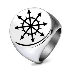 Bague ronde en acier inoxydable pour homme, 22 mm, avec motif flèche gravé au laser, bijou cadeau - Product Image 5