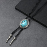 Collier en alliage de corde argentée rétro avec pendentif turquoise en forme de larme, style western cowboy, prêt à expédier, vente en gros, style européen et américain