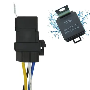 Automotive Relay, 4-PIN 80/60 AMP 12V DC Waterproof Relay with Harness, Heavy Duty 12 AWG Tinned Copper Wire Gauges