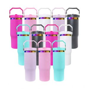 Vaso de Gran Capacidad para Exteriores, Colorido, de 30 oz, con Grabado Láser Arcoíris, Pajita Abatible y Asa Superior - Product Image 1