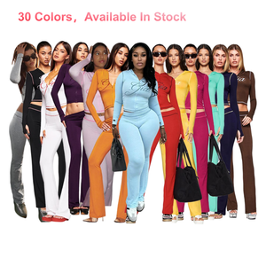Conjuntos de Roupas Sexy para Mulheres por Atacado, 30 Cores, Top com Capuz de Manga Longa e Leggings <span class=keywords><strong>Flare</strong></span>, Conjunto Y2K Streetwear de 2 Peças - Product Image 3