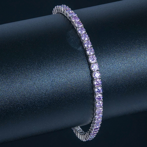 Pulsera de tenis de moissanita VVS púrpura de corte brillante con engaste de garra de 2MM 3MM, de oro blanco, joyería de compromiso, nueva, de lujo y de moda, personalizada - Product Image 1