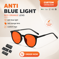 Lunettes de vue rondes TR90 171 Fashion, verres rouge-orange 99%, anti-lumière bleue pour ordinateur, anti-fatigue, favorisant le sommeil, monture optique