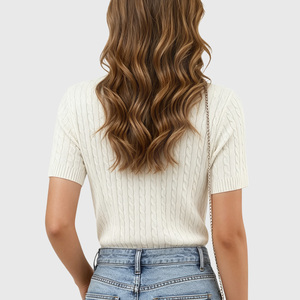 Suéter Casual de Punto Trenzado de Manga Corta Transpirable Blanco para Mujer - Product Image 2