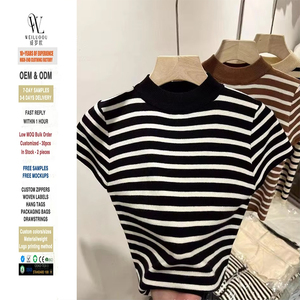 Top Corto Estivo in Maglia con Logo Personalizzato, Ecologico, Leggero, a Collo Alto, Abbigliamento Femminile Best Seller a Maniche Corte - Product Image 1