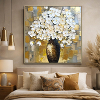 Peintures murales 3D en acrylique de fleurs blanches dorées faites à la main, art mural abstrait moderne sur toile pour la décoration de la maison