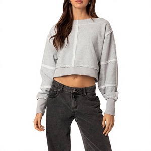 High Quality 100% Cotton Women's Oversized <b>Fleece</b> Cropped Winter <b>Lined</b> Sweatshirts New Fashionable Streetwear Design Front Logo - Product Image 1