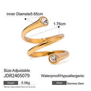 แหวนเปิดวงเรขาคณิตประดับเพชรซิคอนคุณภาพสูงขายส่ง สแตนเลสเคลือบ PVD 18k แบบปรับได้ แหวนแฟชั่นใหม่ - Product Image 4