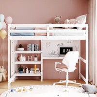 Lit mezzanine moderne pleine taille avec bureau et bibliothèque, lits mezzanine en bois avec étagères et tableau d'écriture pour enfants, adolescents et adultes
