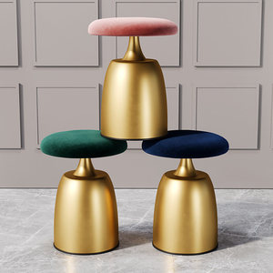Sgabello e Pouf in Metallo Rotondo Moderno e Semplice in Stile Nordico di Lusso per Camera da Letto, Trucco e Nail Art - Product Image 2