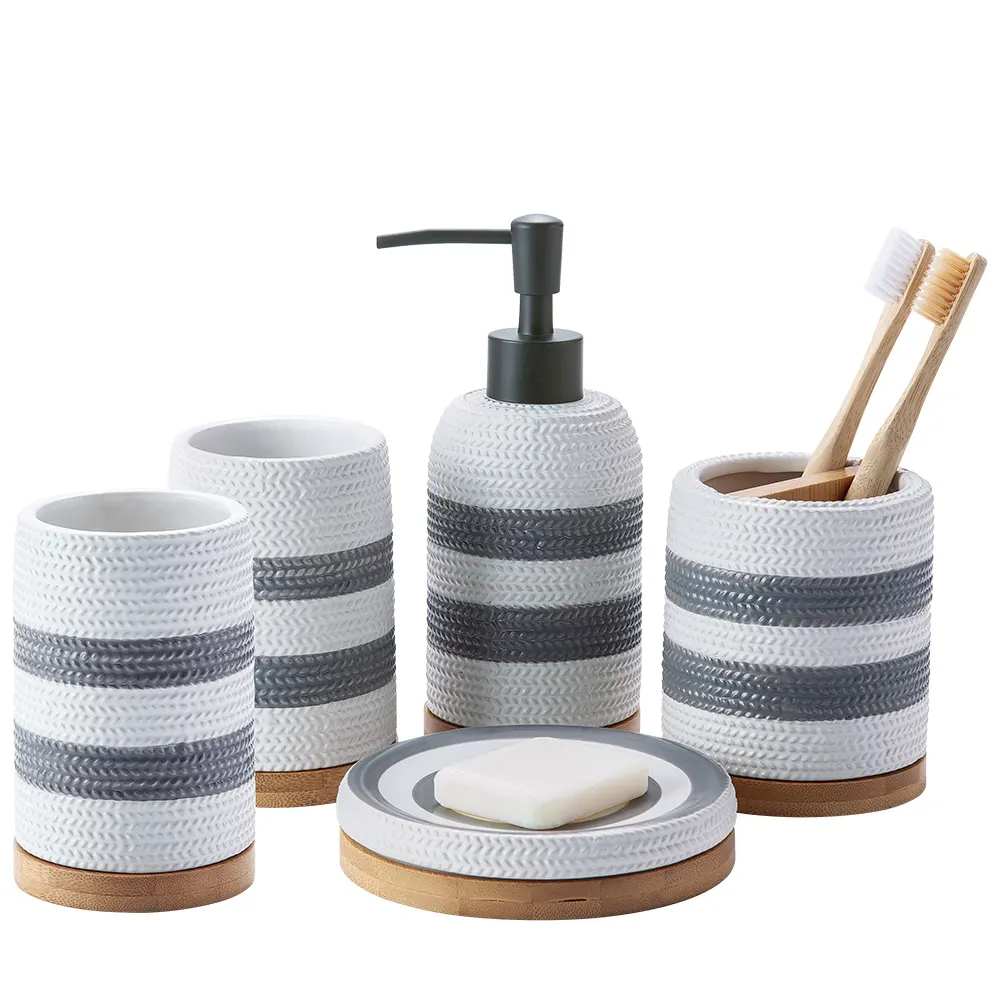 Bathroom Accessories New Product Home Decor Modern Countertop Ceramic 5 Piece Bathroom Accessory Set