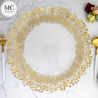 Assiette de présentation en verre doré pour fête vente en gros Dentelle argentée irrégulière sous-assiette en or rose