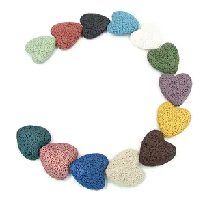 Huile essentielle en gros naturel mixte couleur coeur forme pierre de lave perles en vrac pour la fabrication de bijoux