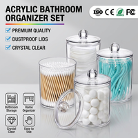 Boîte de rangement en plastique pour cotons-tiges, ronde, transparente, pour cotons-tiges, démaquillant, boîte à maquillage, pot de rangement pour maquillage avec couvercle
