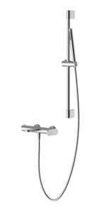 Ensemble de douche mural 2 fonctions, finition Chrome/Noir mat/Nickel brossé, avec pommeau pluie et douchette à main, en laiton - Product Image 3